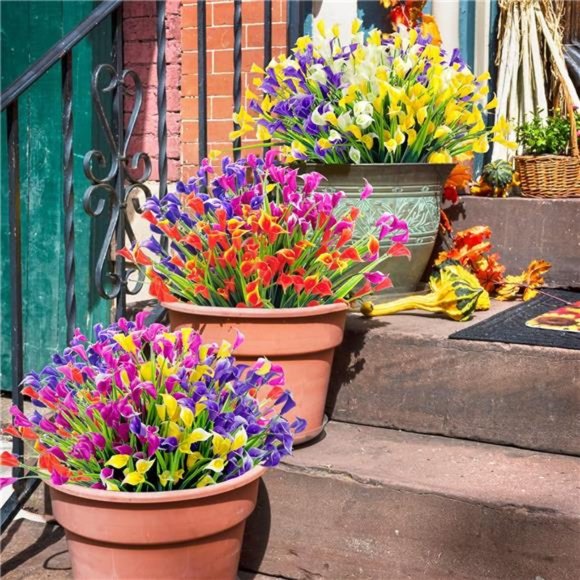 20Bundles Artificial Flowers for Outdoors Fake Calla Lily Flowers Plant, A-multi - Picture 5 of 7